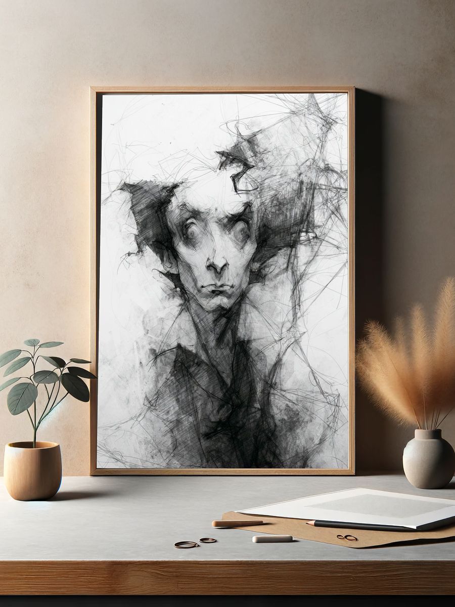 Surreal Ink Portrait Poster. — room view 2