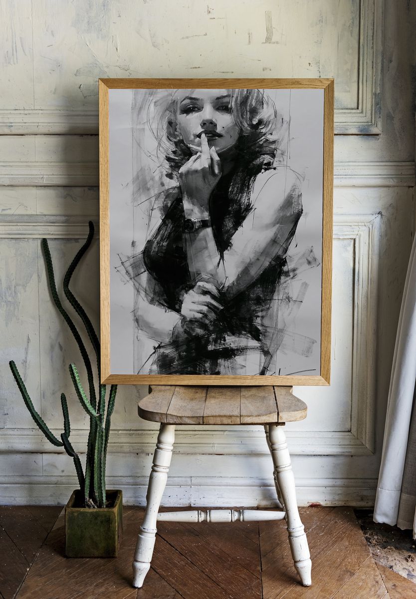 Monochrome Femme Portrait Print. room preview