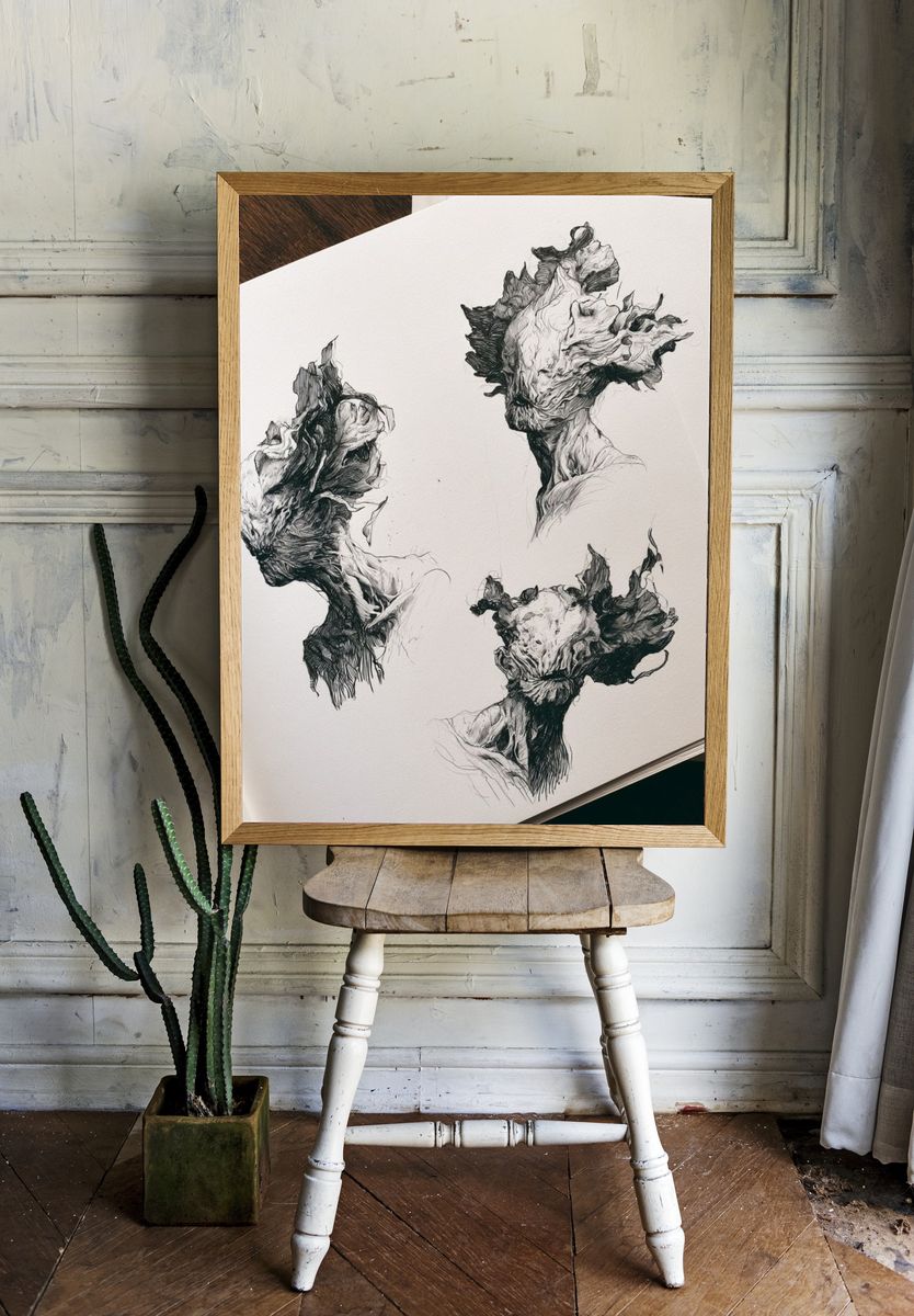 Surreal Ink Portrait Poster. room preview