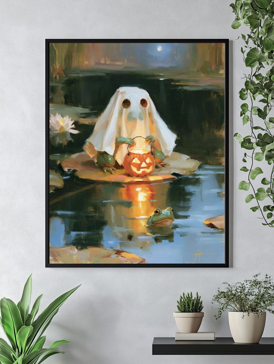Halloween Ghost and Frog Pond Print. — room view 4