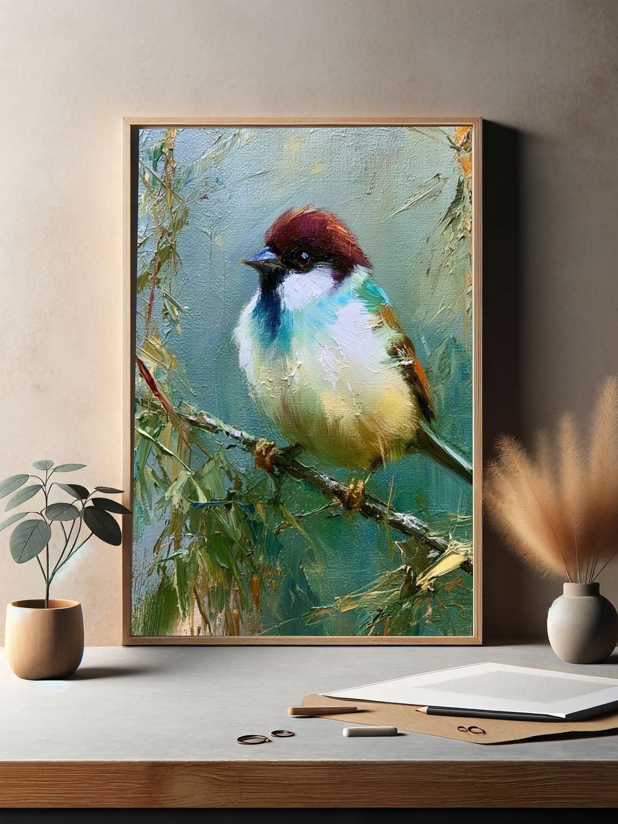 Colorful Sparrow Fine-Art Poster. — room view 2