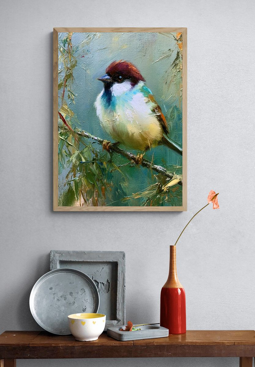 Colorful Sparrow Fine-Art Poster. — room view 3