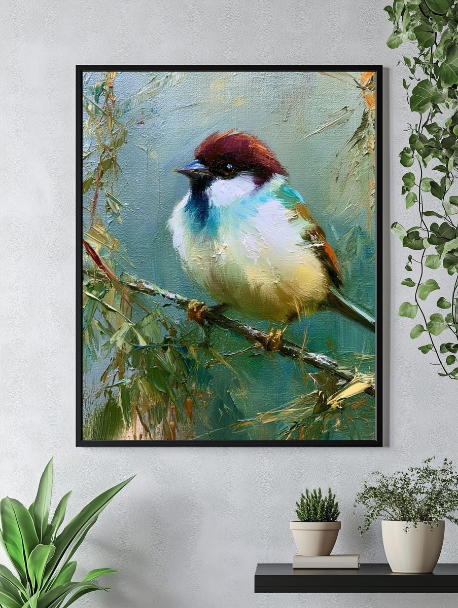 Colorful Sparrow Fine-Art Poster. — room view 4