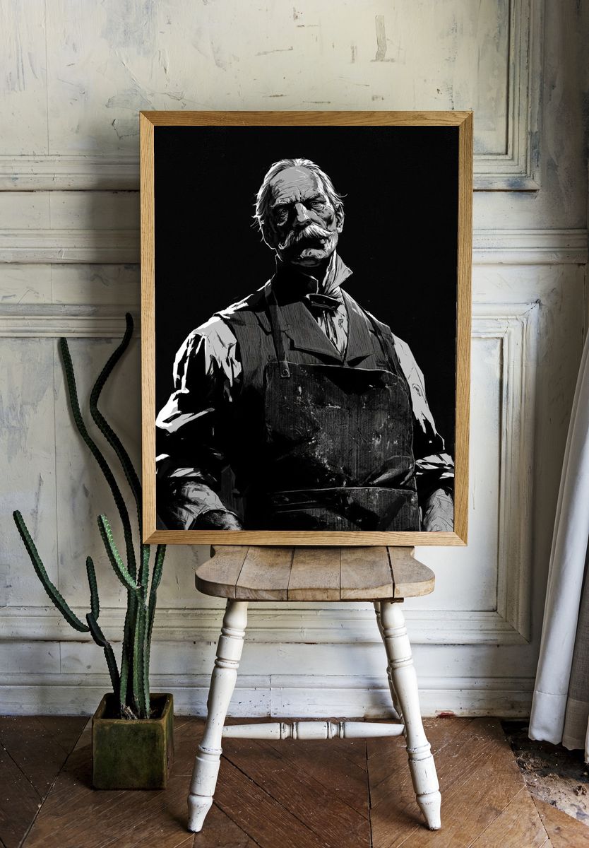 Vintage Butcher Portrait Print. room preview