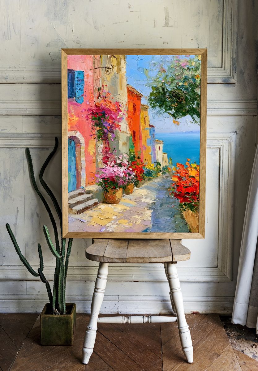 Mediterranean Seaside Village Print. room preview