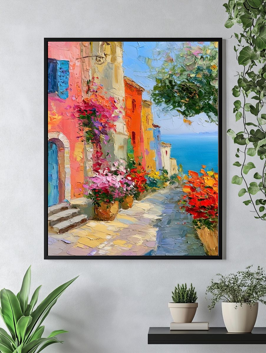 Mediterranean Seaside Village Print. — room view 4