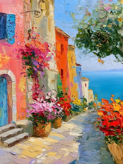 Mediterranean Seaside Village Print.