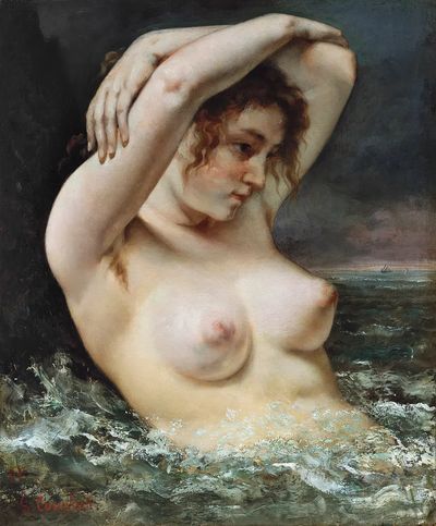 Naked woman showing her breasts. poster print