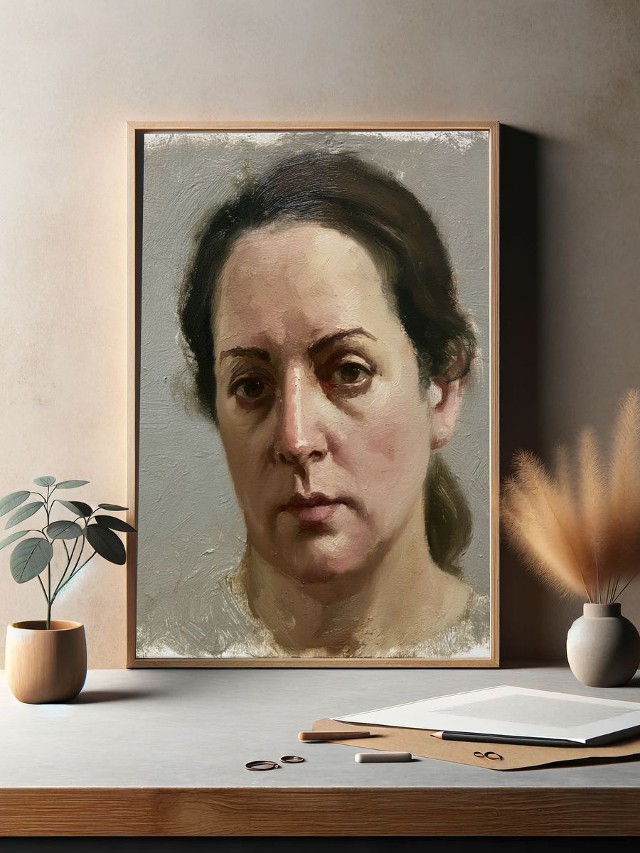 Woman Portrait Oil Painting Poster. — room view 2