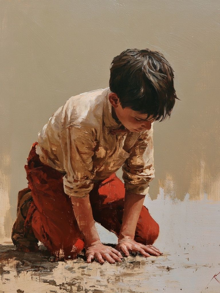 Boy Kneeling Fine-Art Print. poster detail