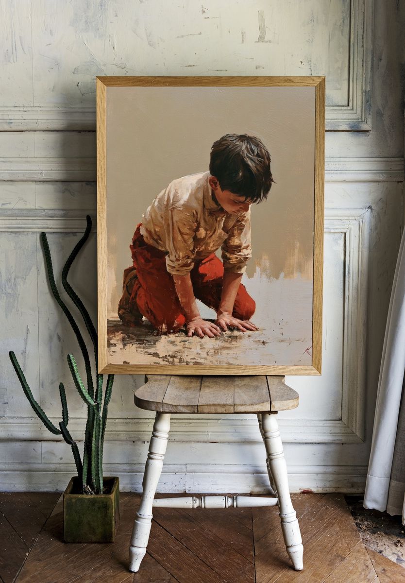 Boy Kneeling Fine-Art Print. room preview
