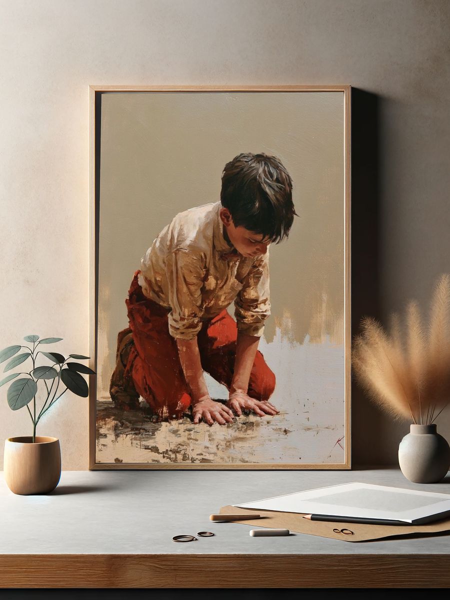 Boy Kneeling Fine-Art Print. — room view 2