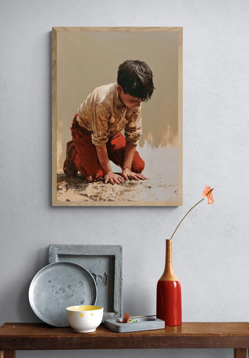 Boy Kneeling Fine-Art Print. — room view 3