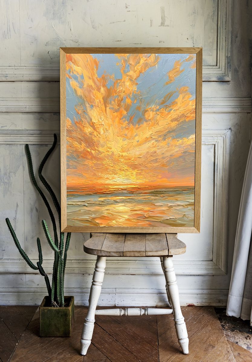 Golden Seascape Sunrise Print. room preview