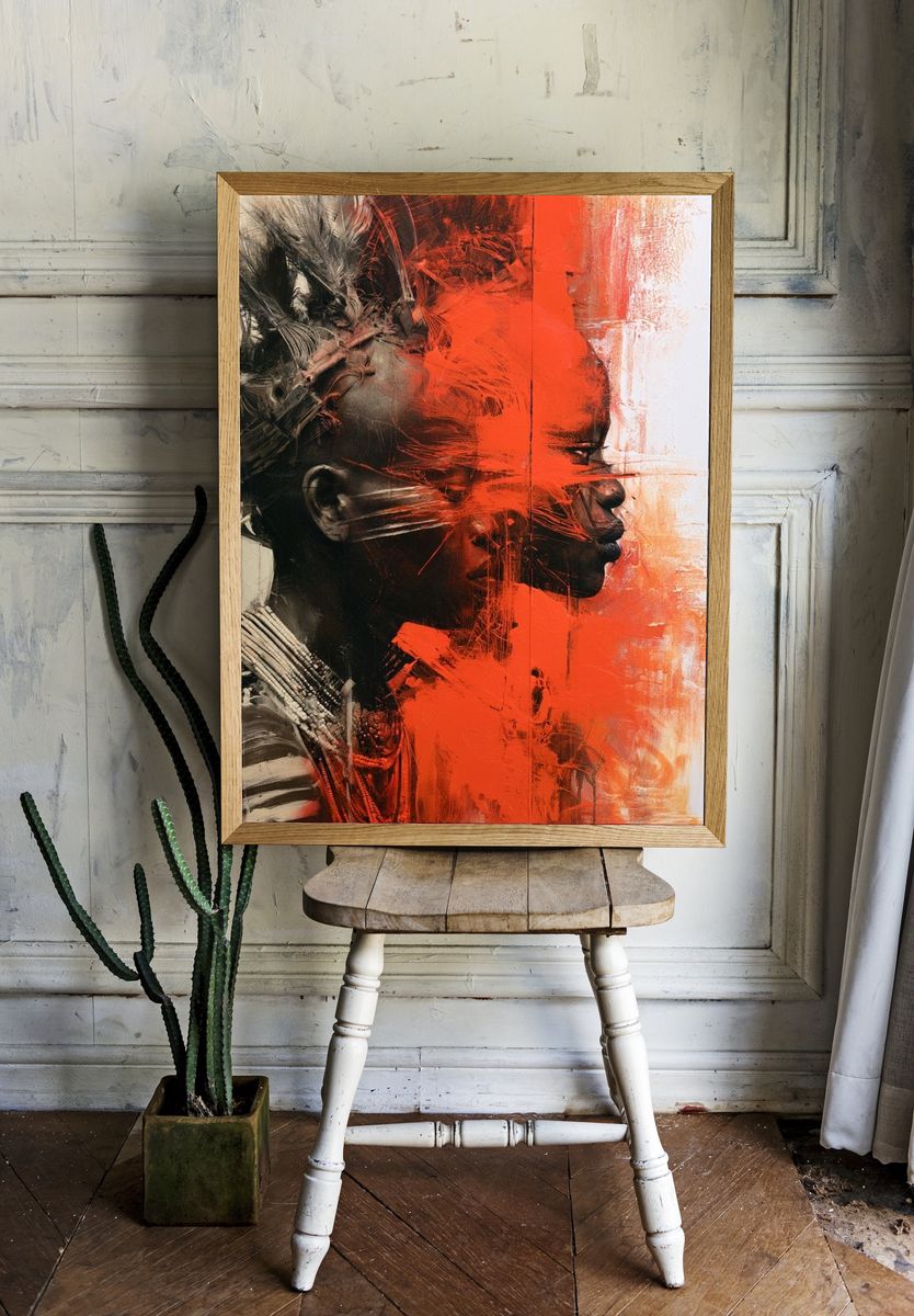 Abstract Tribal Portrait Print. room preview