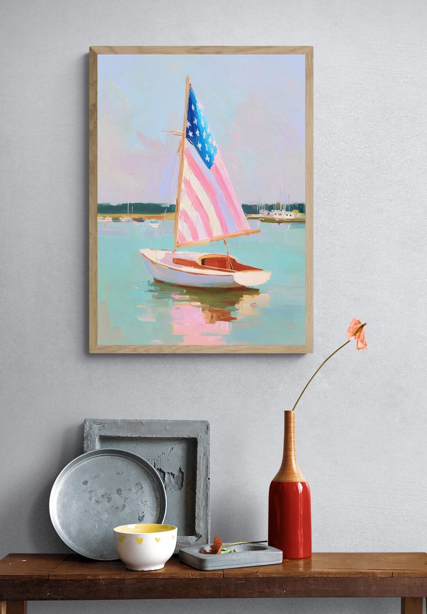 American Sailboat Harbor Print. — room view 3