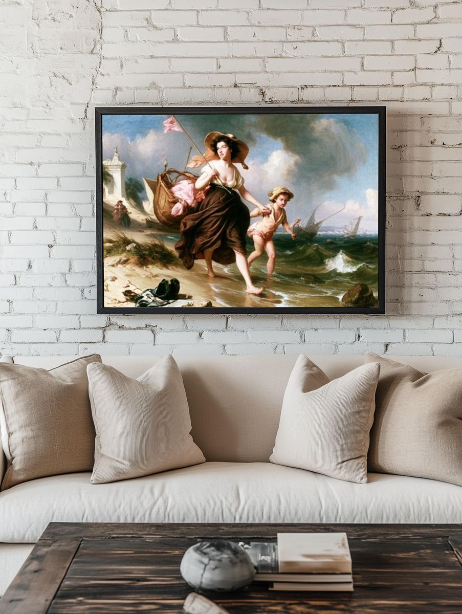 Seaside Mother and Child Painting Poster. — room view 1