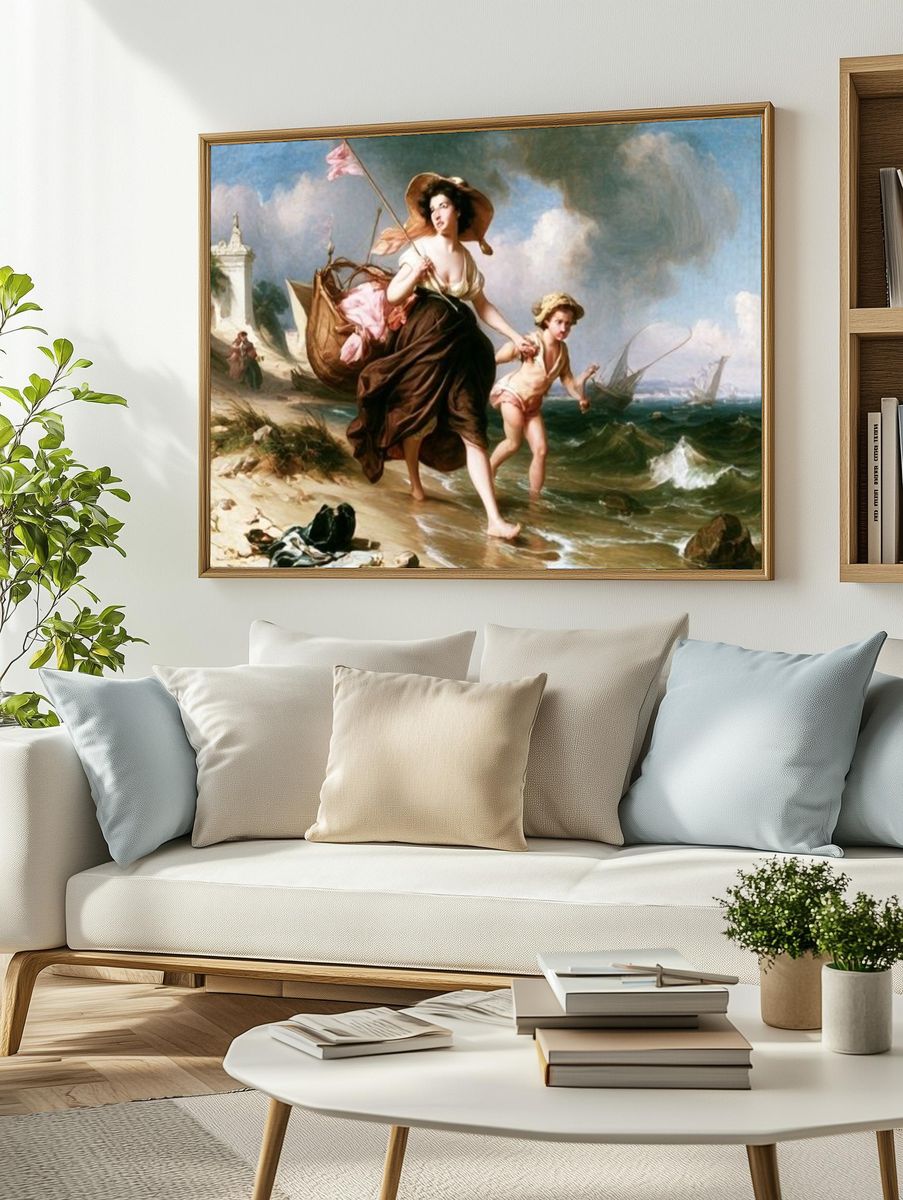 Seaside Mother and Child Painting Poster. — room view 2