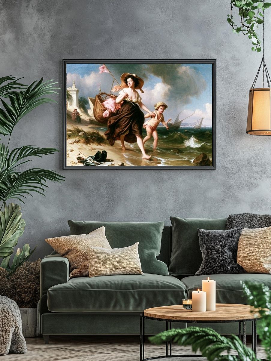 Seaside Mother and Child Painting Poster. — room view 4