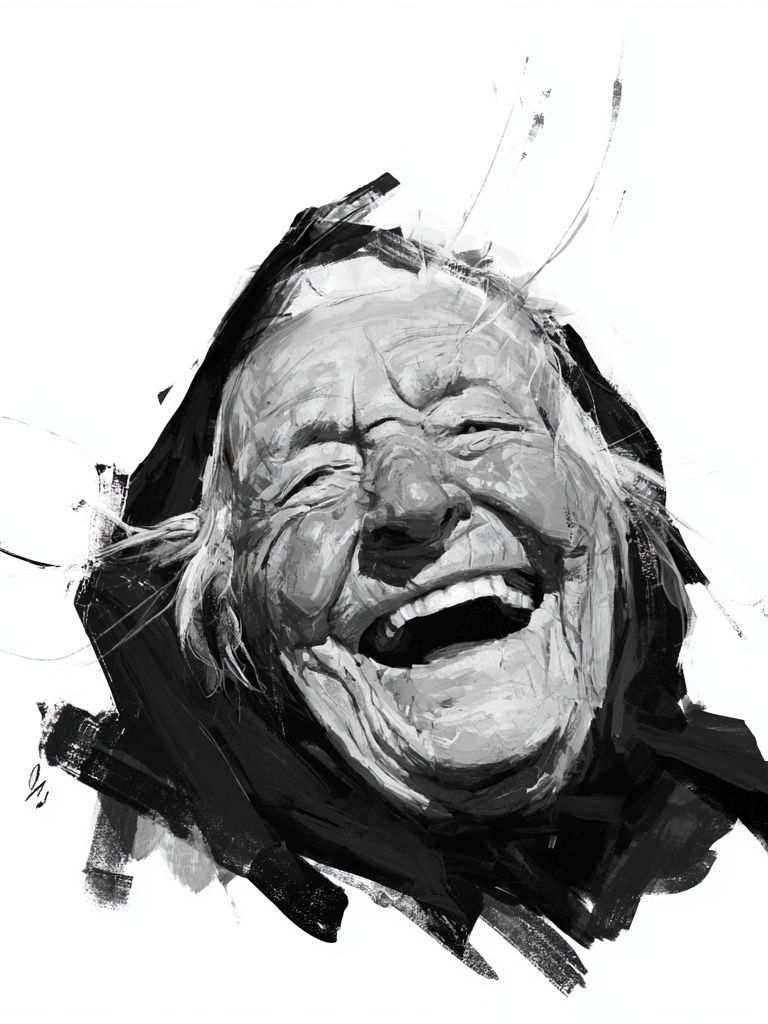 Laughing Elder Portrait Print. poster — fine-art art