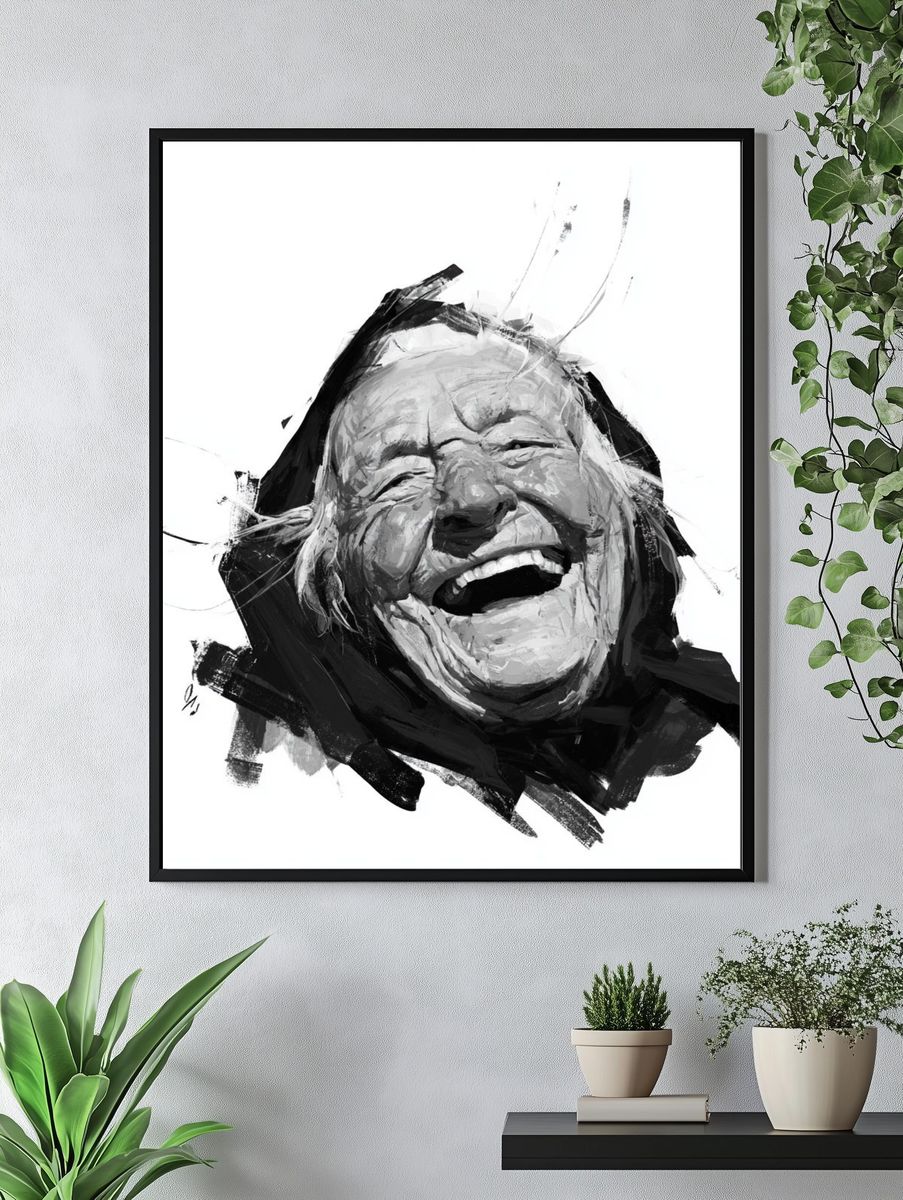 Laughing Elder Portrait Print. — room view 4