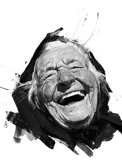Laughing Elder Portrait Print.