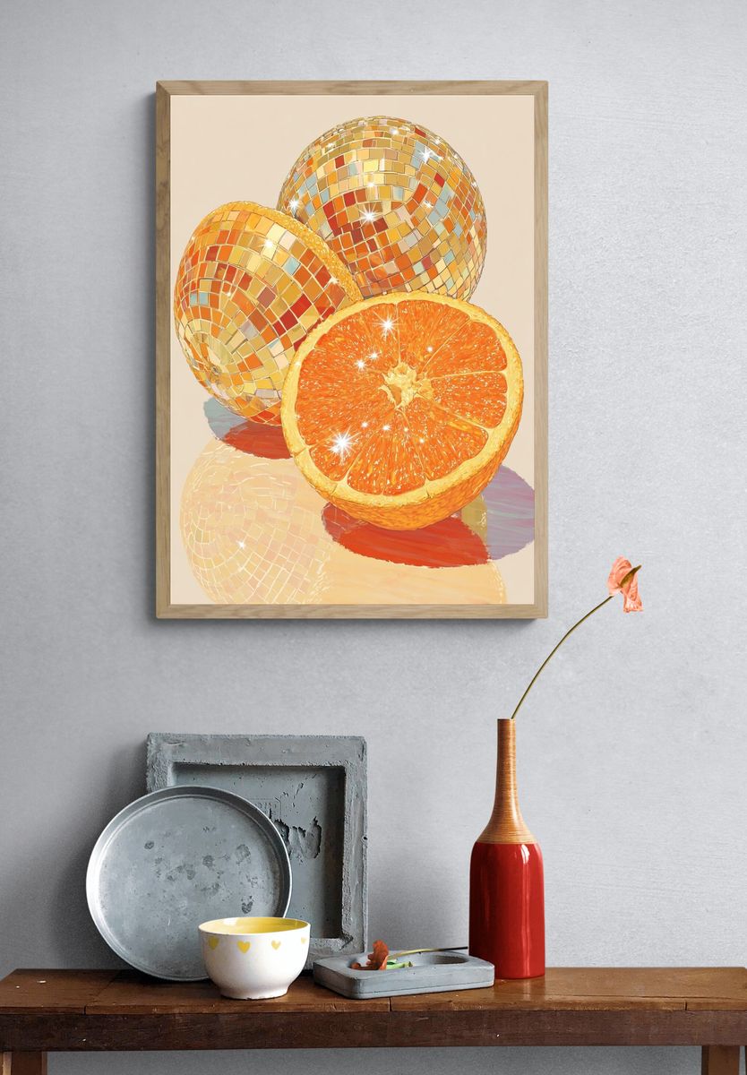Disco Orange Still Life Poster. — room view 3
