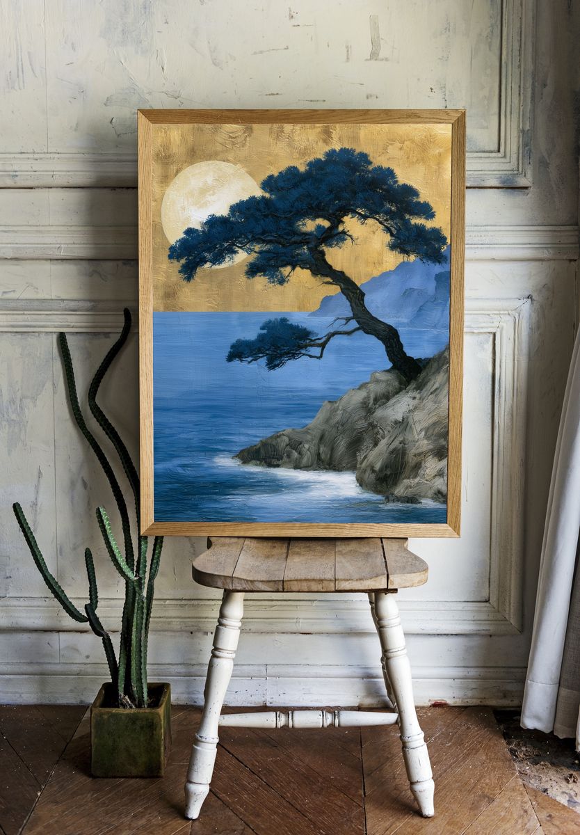 Moonlit Coastal Pine Fine-Art Print. room preview