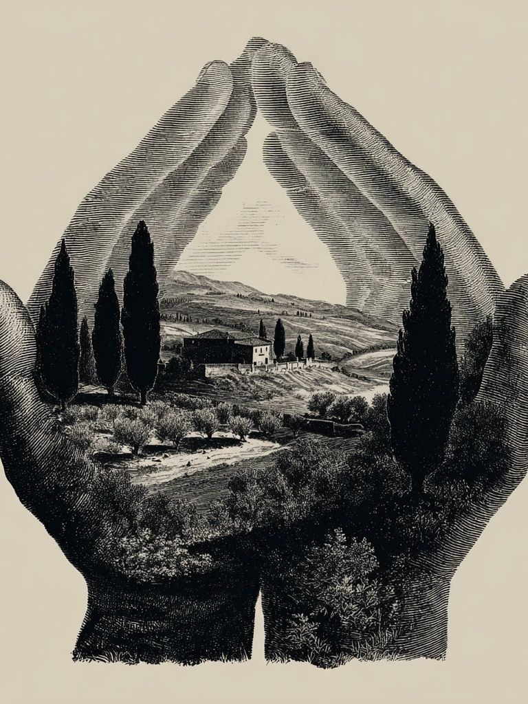 Hands Holding Landscape — Fine Art Print. poster detail