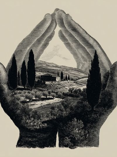 Hands Holding Landscape — Fine Art Print. poster