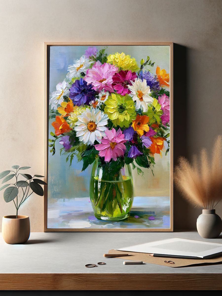 Colorful Floral Bouquet Painting Poster. — room view 2