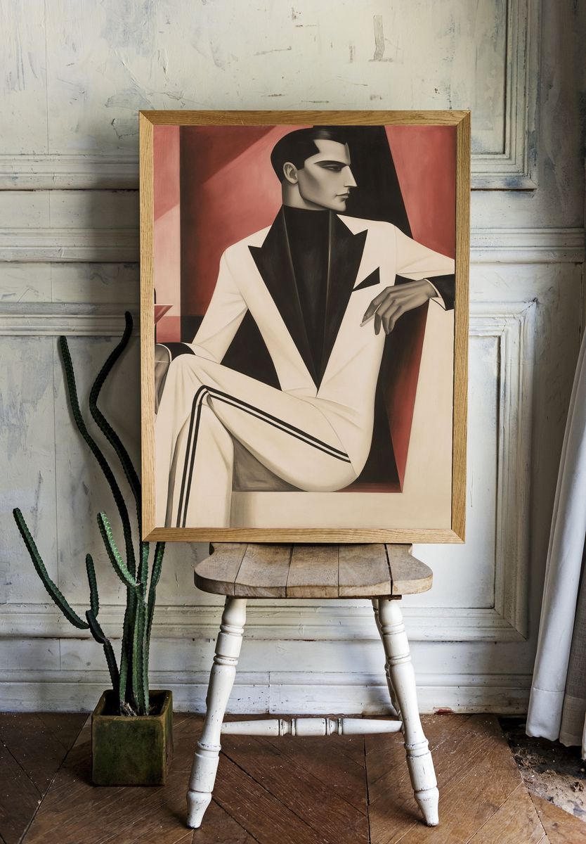 Art Deco Gentleman Portrait Print. room preview