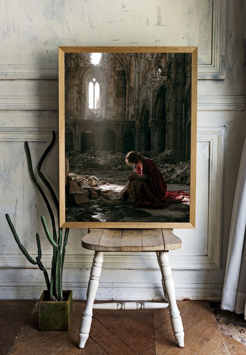 Ruined Cathedral Portrait Print. room preview