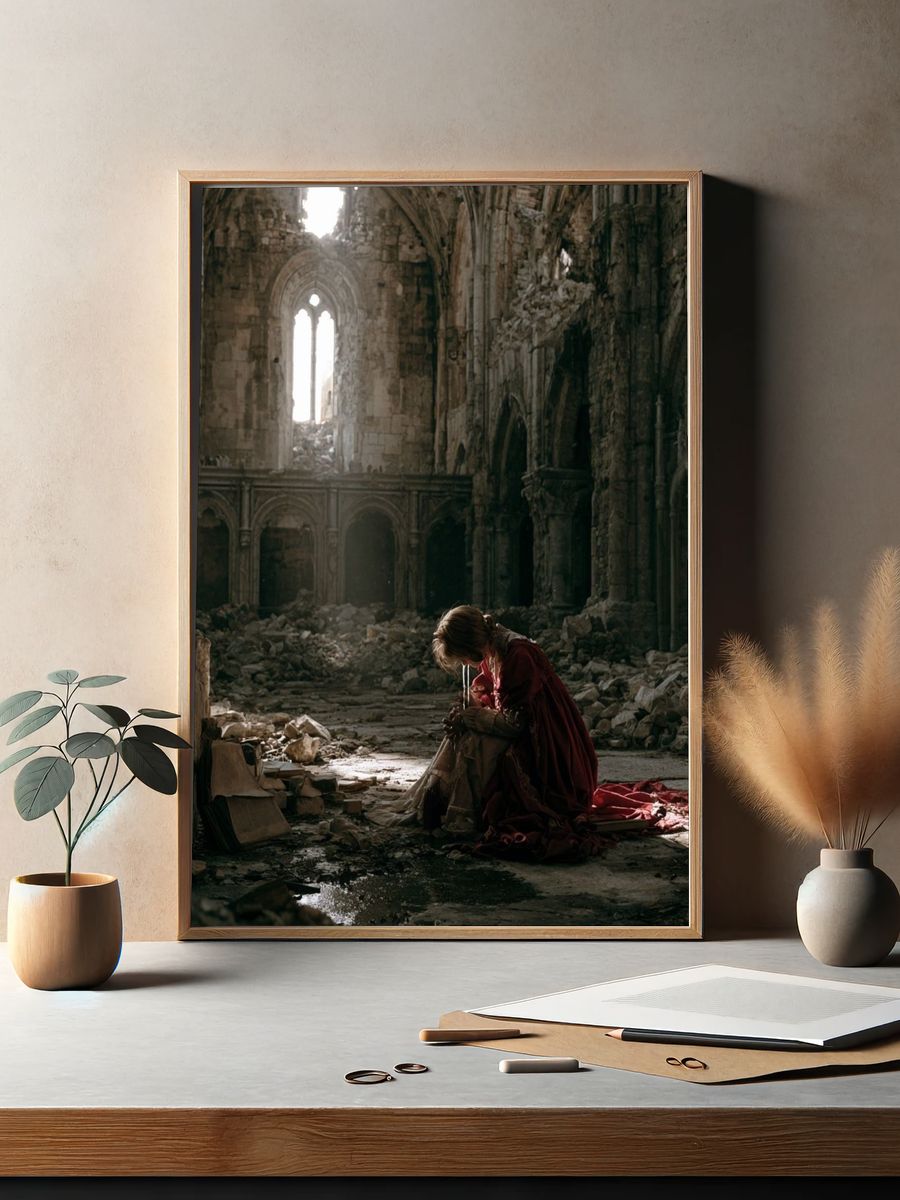 Ruined Cathedral Portrait Print. — room view 2
