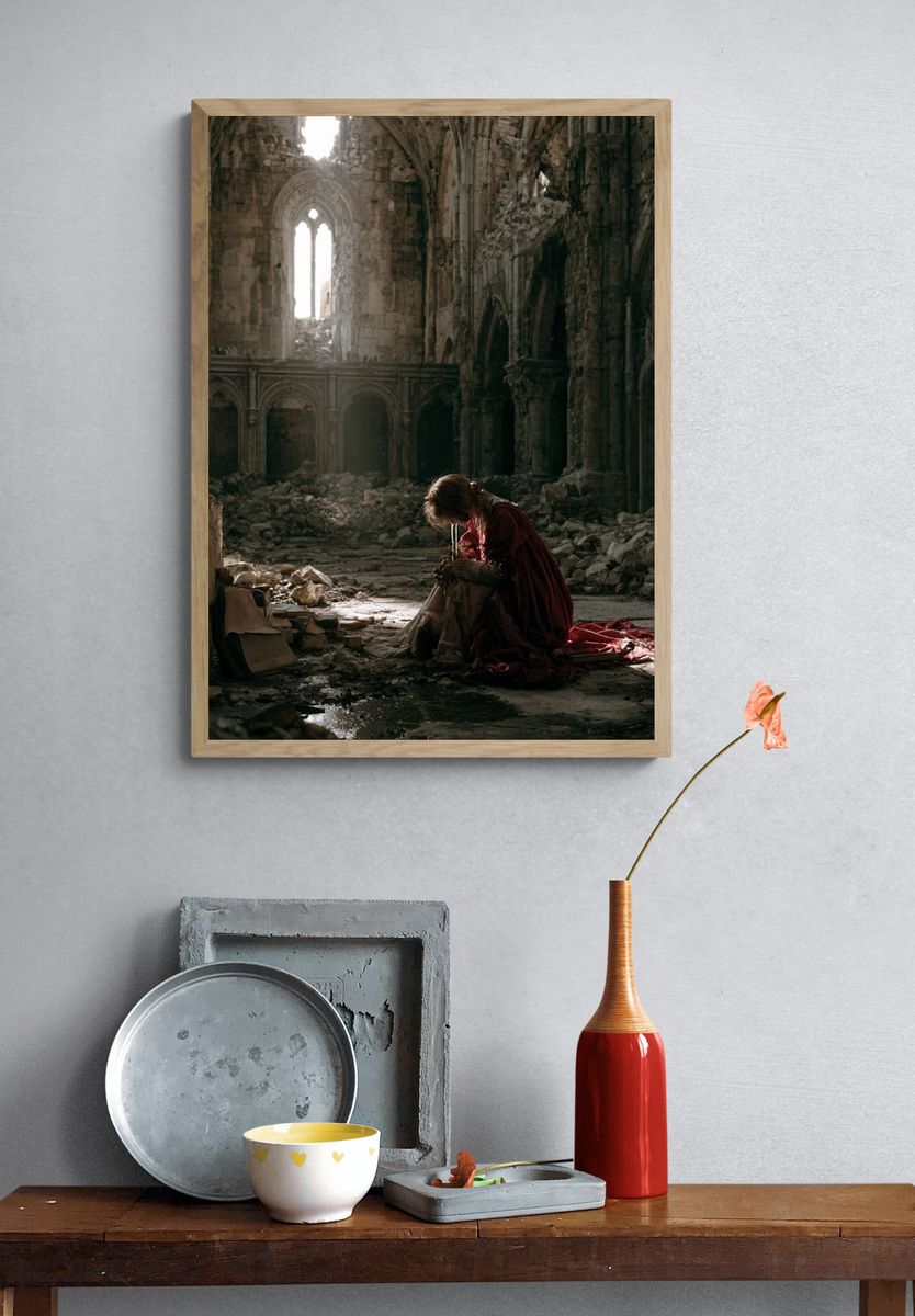 Ruined Cathedral Portrait Print. — room view 3