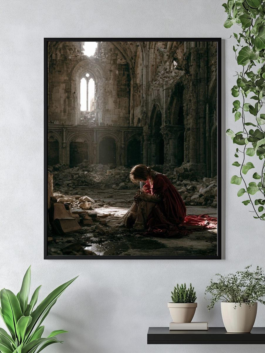 Ruined Cathedral Portrait Print. — room view 4
