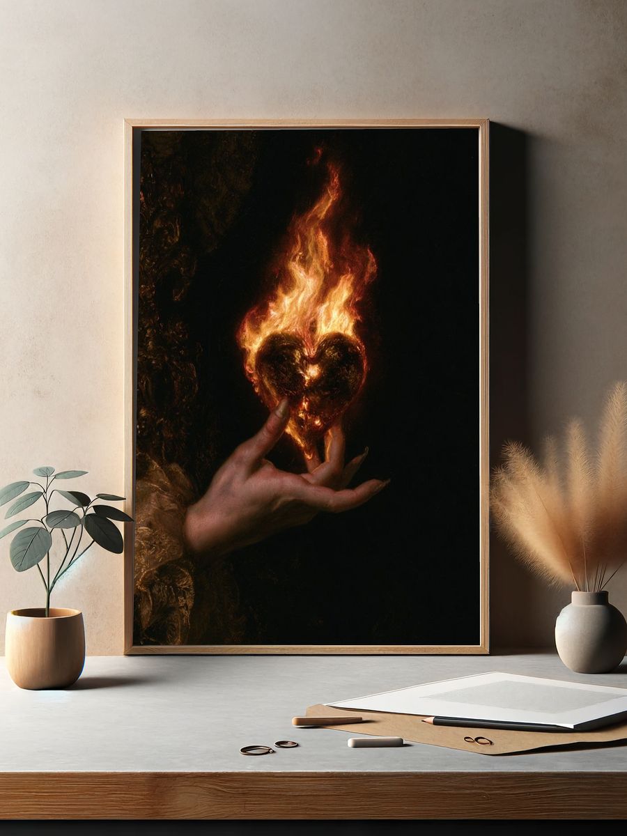 Burning Heart Surrealism Print. — room view 2