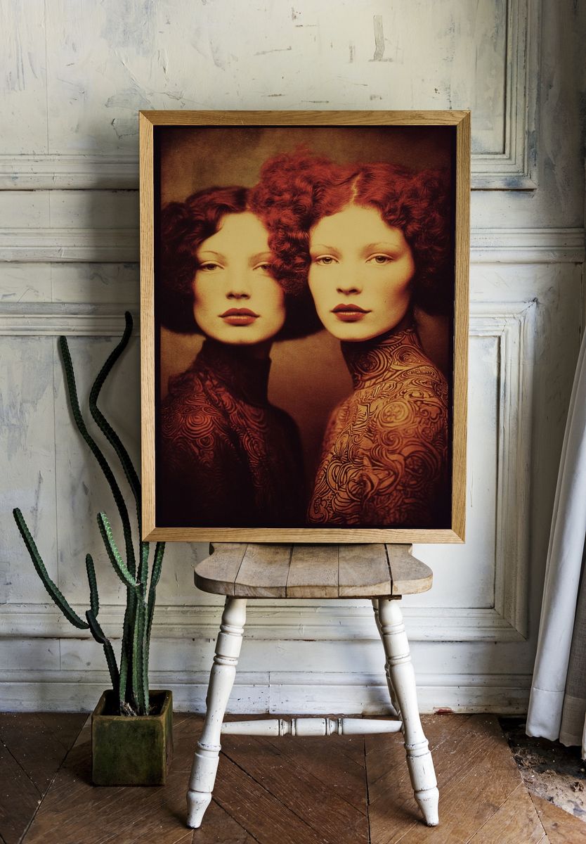 Surreal Red Portrait Print. room preview