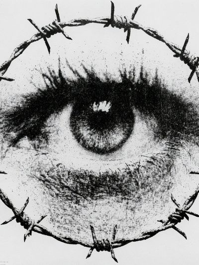 Barbed Wire Eye Typography Print. poster