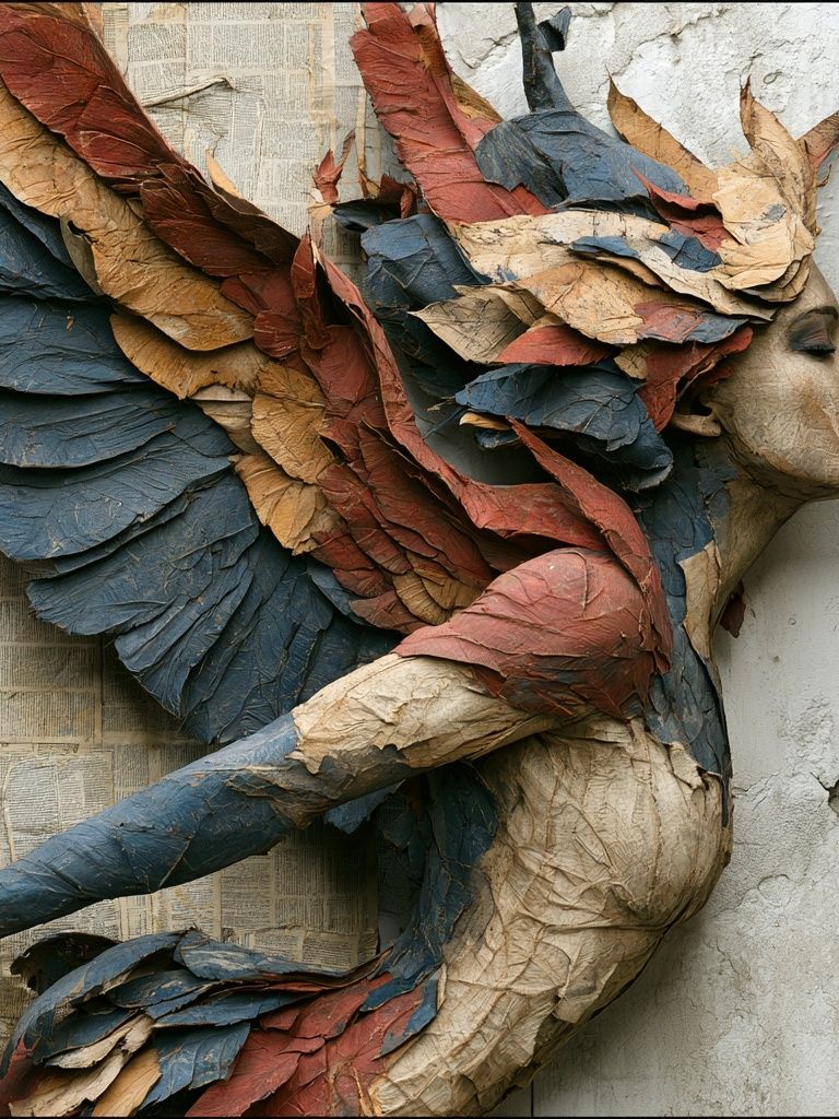 Textured Winged Woman Illustration Poster. poster — fine-art art