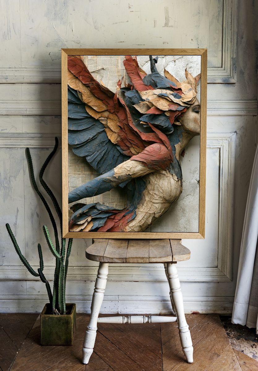 Textured Winged Woman Illustration Poster. — room view 1