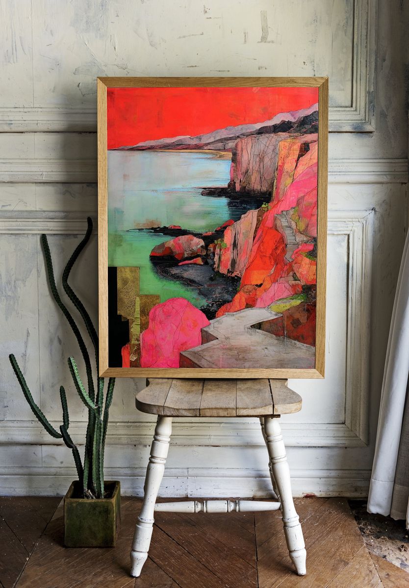 Cliffside Coastline Contemporary Print. room preview