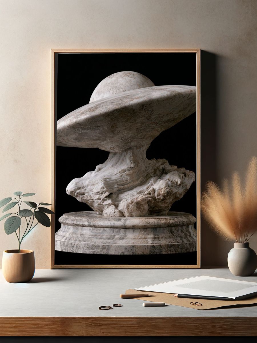 Marble UFO Sculpture Print. — room view 2