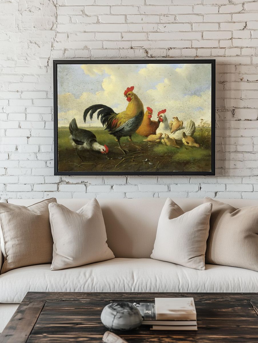 Farmyard Chickens — Fine-Art Print. — room view 1