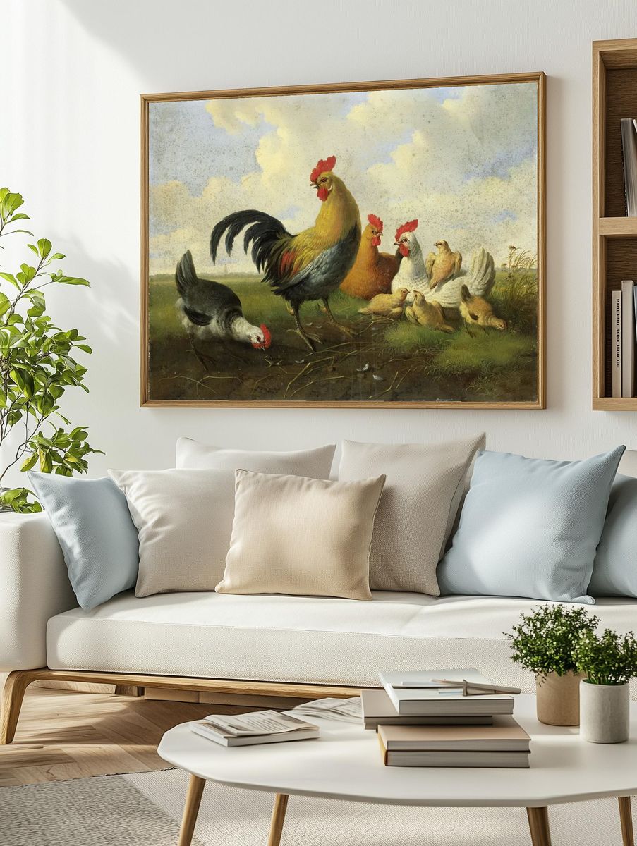 Farmyard Chickens — Fine-Art Print. — room view 2