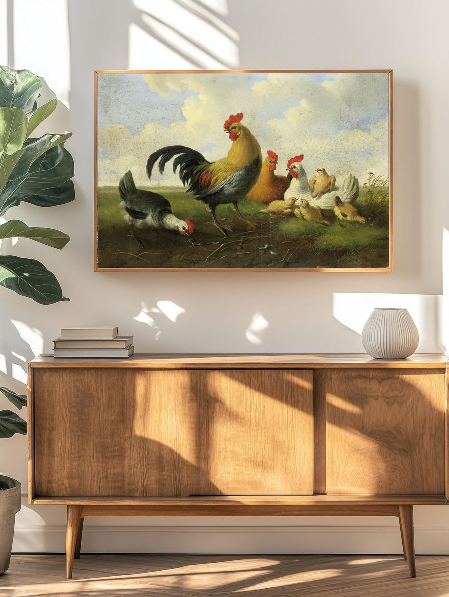 Farmyard Chickens — Fine-Art Print. — room view 3