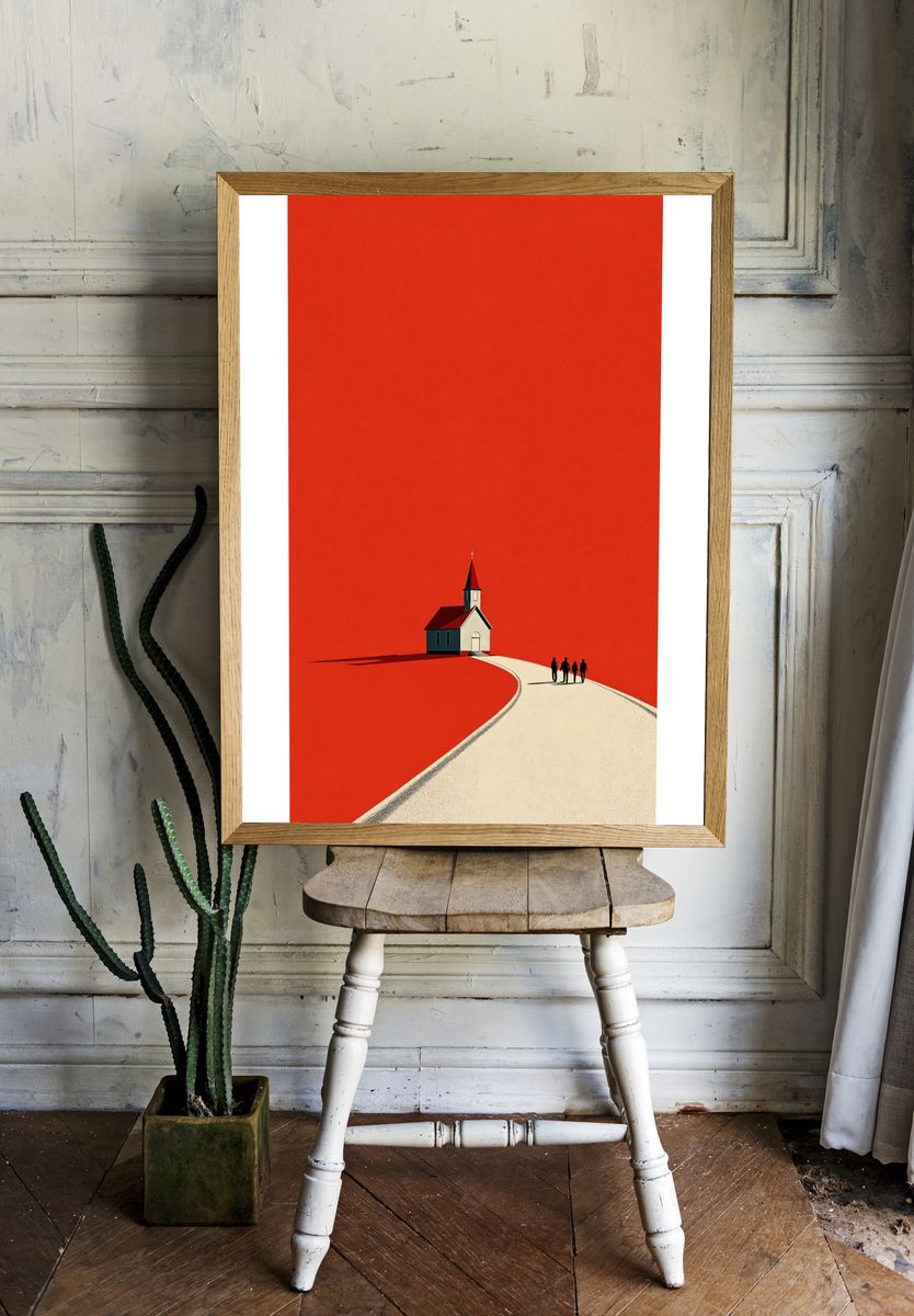 Red Chapel Landscape Poster. room preview