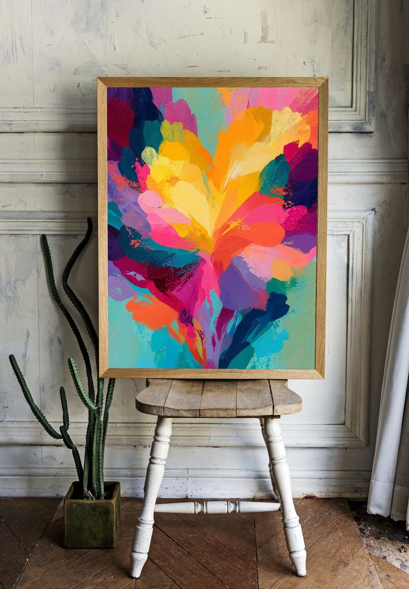 Vibrant Floral Burst Abstract Print. room preview