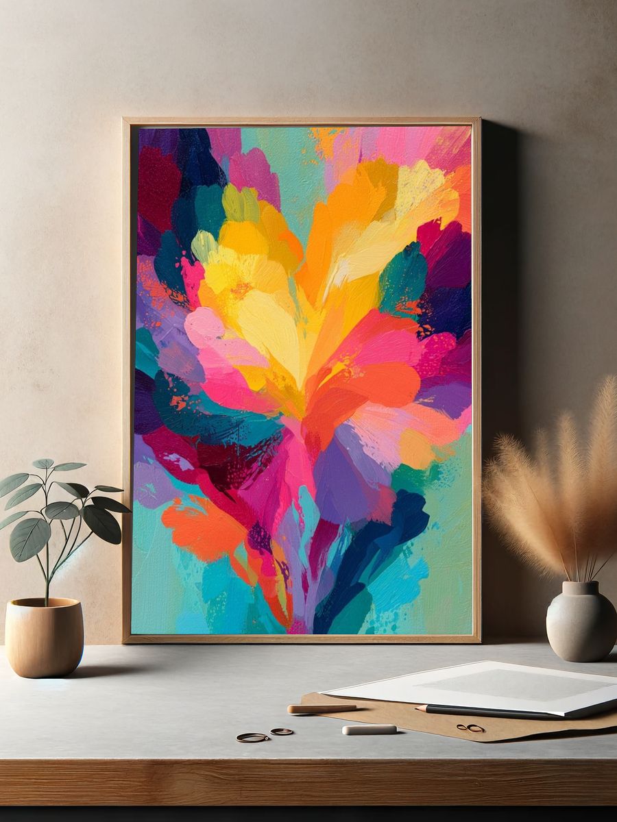 Vibrant Floral Burst Abstract Print. — room view 2