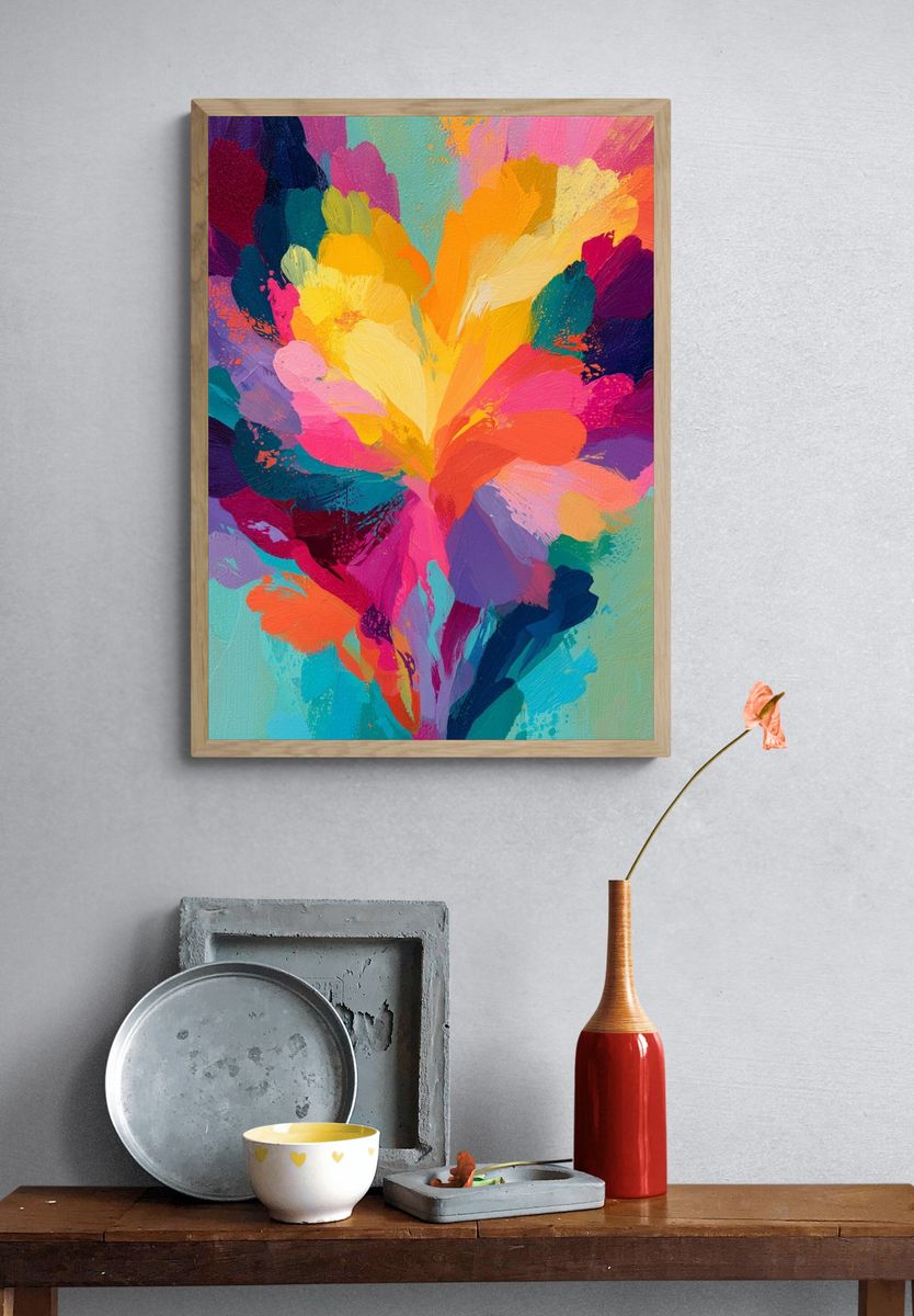 Vibrant Floral Burst Abstract Print. — room view 3